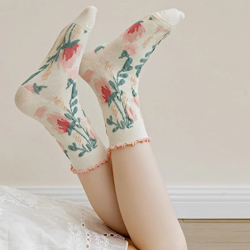 5 пар Детские хлопковые носки с цветочным принтом