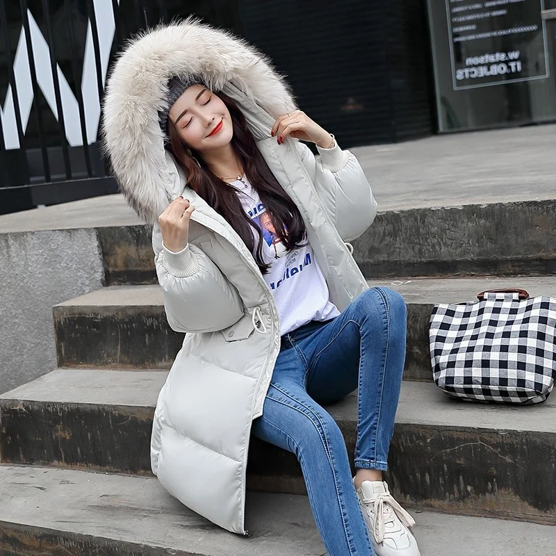 2022 Winter Women's Long Warm Down Thick Jackets Female Loose Casual Hooded Coats Lady Fashion Elegant Solid Color Parka Women