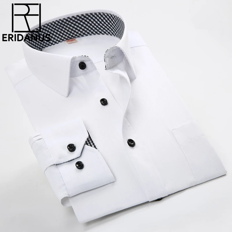 

2016 Men Casual Shirts Spring New Arrival Business Slim Fitness Patchwork Plaid Collar Long Sleeve Man Social Dress Shirt M032