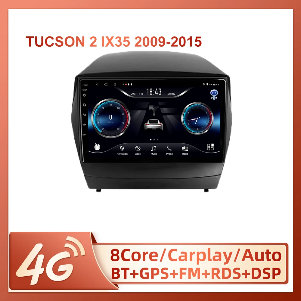 

JIULUNET For Hyundai Tucson 2 IX35 2009-2015 Car Radio Ai Voice Carplay Multimedia Video Player Navigation GPS 2din Android