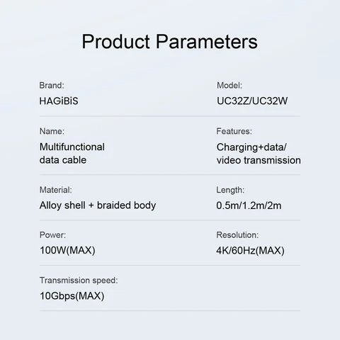 Кабель Hagibis USB C — USB C Кабель USB 3.2 Gen 2 Type C 10 Гбит/с 4K 60 Гц Видео 100 Вт Быстрая зарядка для iPhone 17 Macbook Pro iPad