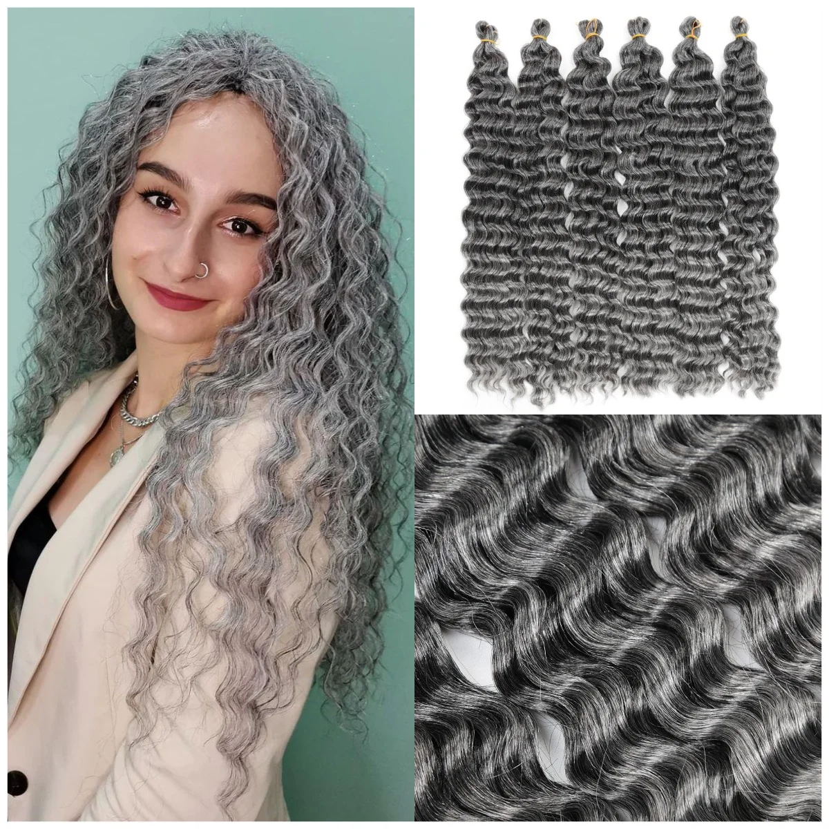 

22Inch Synthetic Long Deep Wave Twist Crochet Hair Pink Grey Braiding Hair Deep Curly Extensions For Black Women Party HeyMidea