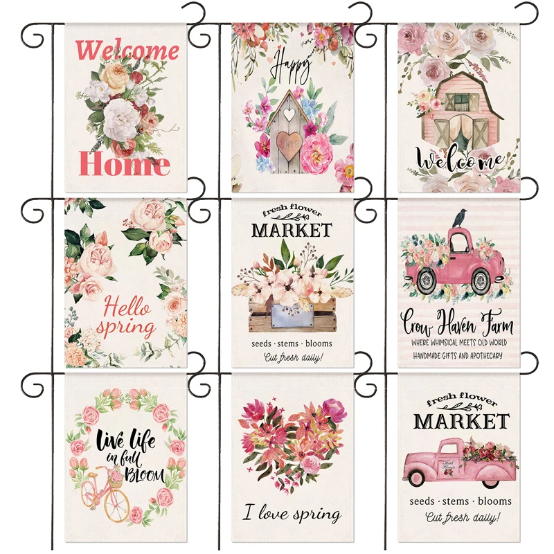 

WZH Spring Floral Welcome Garden Flag Hello Spring Garden Decor Outdoor Banner 30*45CM(11.81IN*17.71IN)