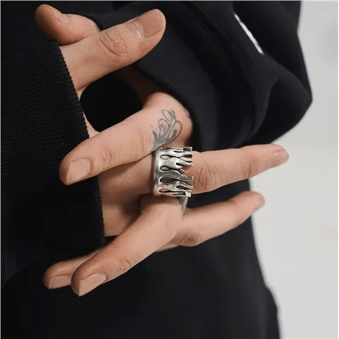 

Coconal Men Punk Creative Silver Color Flame Opening Adjustable Womens Ring For Women Hip Hop Fashion Jewelry Gift
