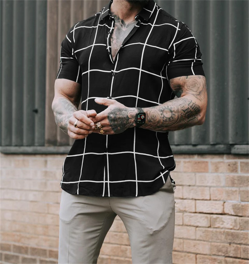 2022 summer new fashion men's shirts thin quick-drying casual tops 3D digital printing trendy workout shirts for men
