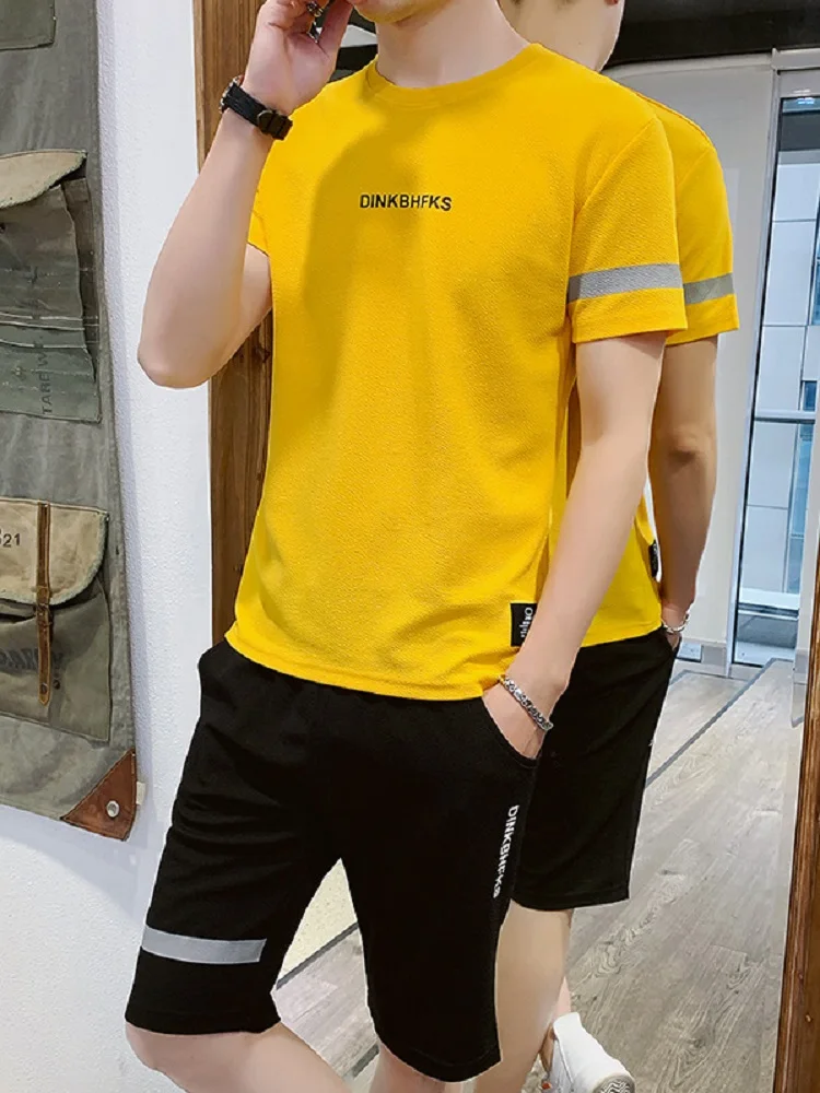 Tracksuit 2 Piece Set Men's Fashion Short Sleeve Sports Suit Summer Casual Short Sleeve Round Neck T-Shirt Shorts Two Piece Set