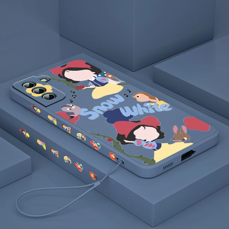 

Disney Illustrated Princess Phone Case For Samsung Galaxy S22 S21 S20 S10 Note 20 10 Ultra Plus Pro FE Lite TPU Liquid Left Rope