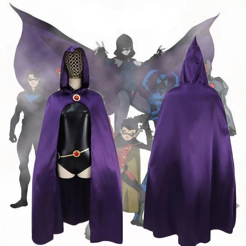 Anime Teen Titans Super Hero Raven Cosplay Costumes Halloween Costumes for Women Tights Suit Party A Uniform Colthing Cloak