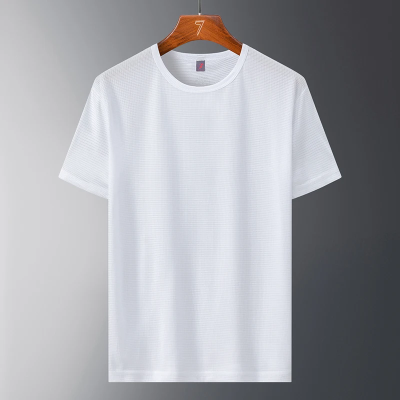 

Летняя тонкая крутая рубашка из ледяного шелка с короткими рукавами, Повседневная Свободная Спортивная футболка, однотонная универсальная модная мужская одежда