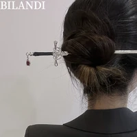 bilandi women sward pin metal barrette clip hairpins red glass teardrop hair accessories wedding hairstyle design tools