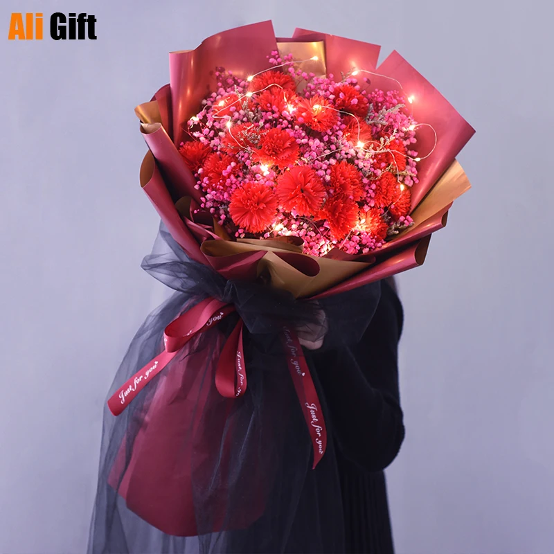 

Anniversary Carnation Bouquet Full of Stars Dry Bouquet To Send Mother Soap Flower Elder Teacher Friend Birthday Gift Rose