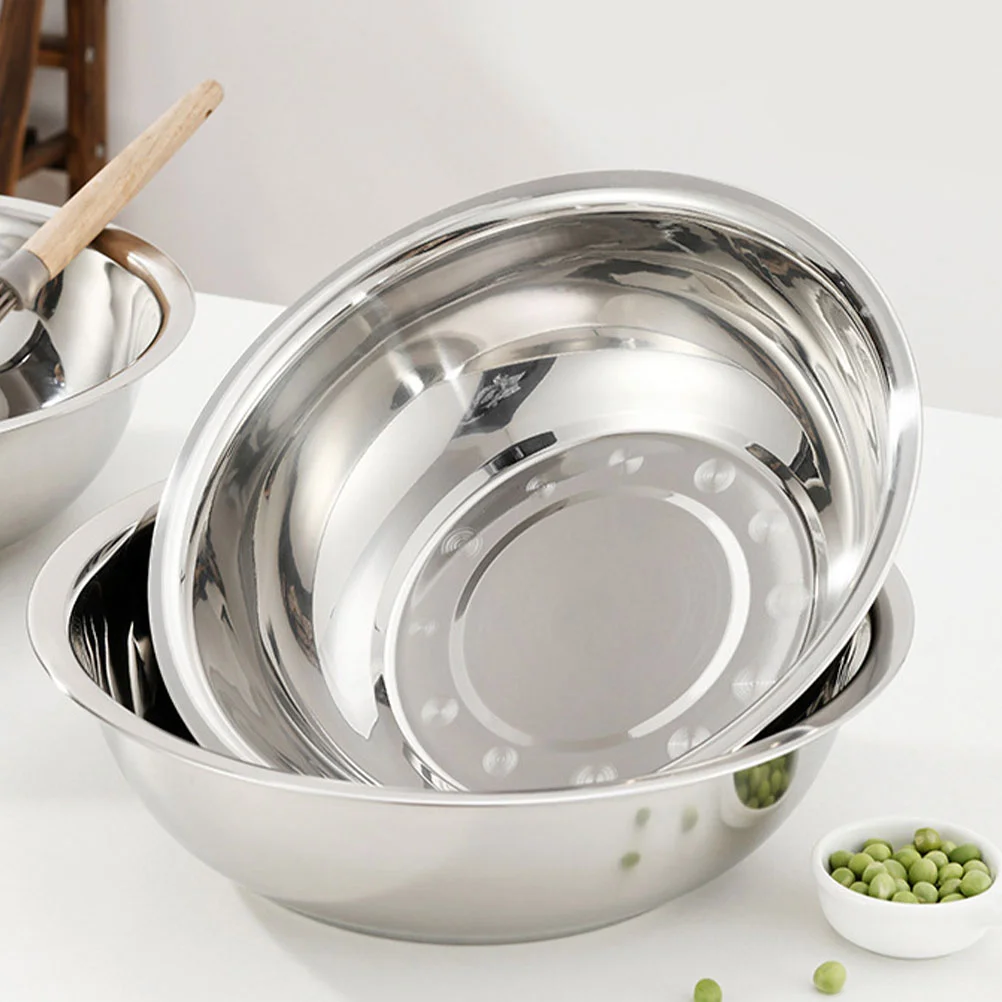 

Stainless Steel Basin Salad Greens Large Mixing Bowl Flat Bottom Vegetable Metal Bowls Thick