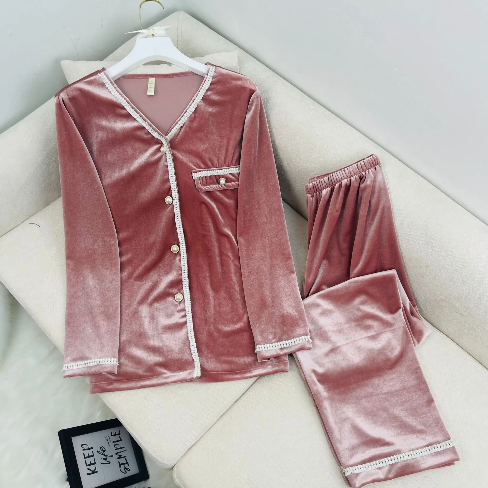

Velvet Pyjamas Pour Femme Pajamas Suit with Trousers Button-Down Sleepwear Home Clothes Lounge Wear Autumn Nightwear Lingerie