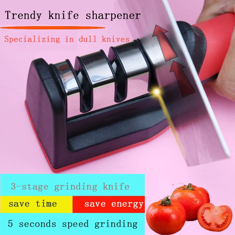 

Home Knife Sharpener Hand Held 3 Stages Kitchen Cutter Sharpening Tool Quick Sharpening Stone Stainless Steel Chef Accessories