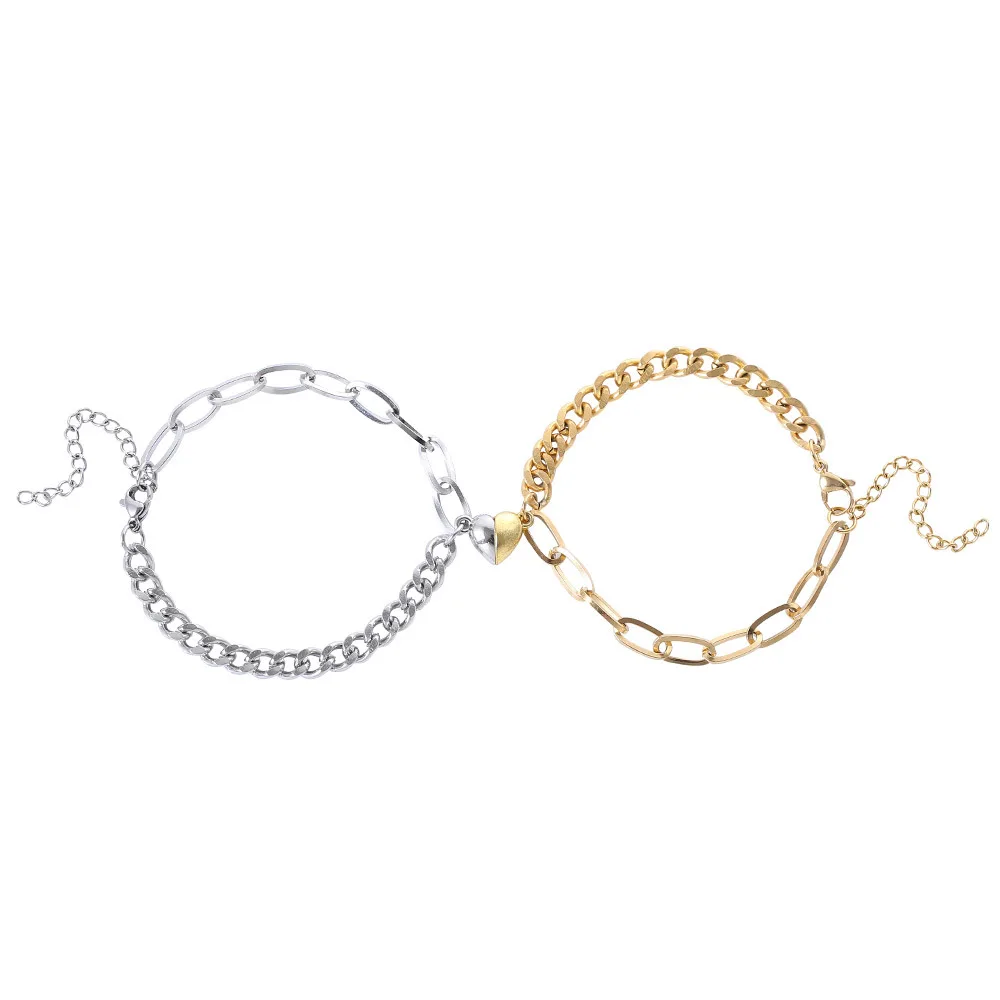 

Hot Selling Alloy Love Magnet Suction Stainless Steel Couple Bracelet Men's Women's Gold Ornament Accessories