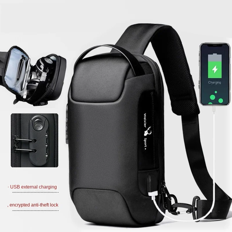 

Sling Bag Men USB Anti-theft Handbag Waterproof Shoulder Bag High Quality Short Trip Travel Pack Crossbody Bag Purses Chest Bag