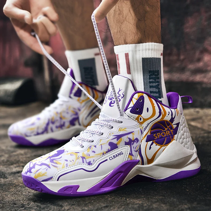 Basketball Shoes Breathable Men's Sneakers Thick Sole Non-slip Sport Shoes High Top Couple Comforthable Training Athletic Shoes