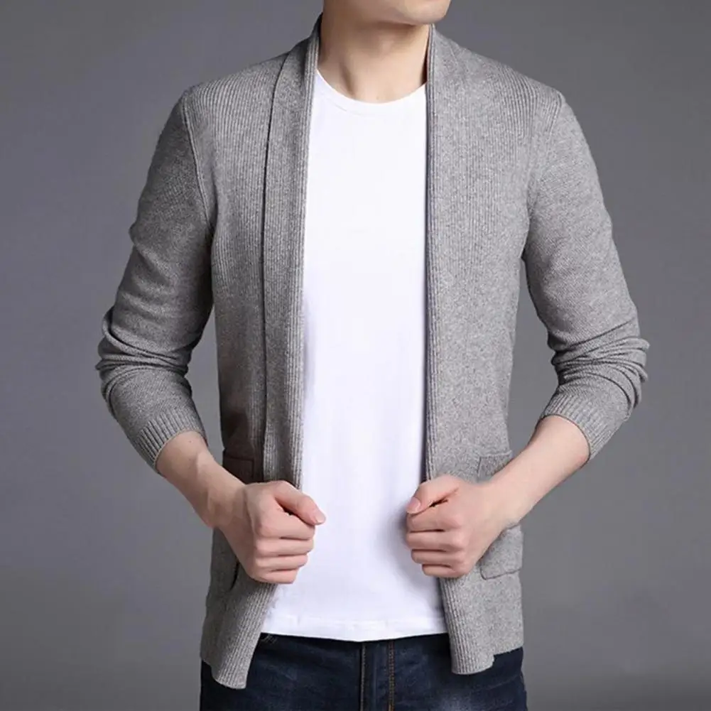

Patch Pocket Gentle Wear-resistant Long Sleeves Fall Sweater Coat Men Garment