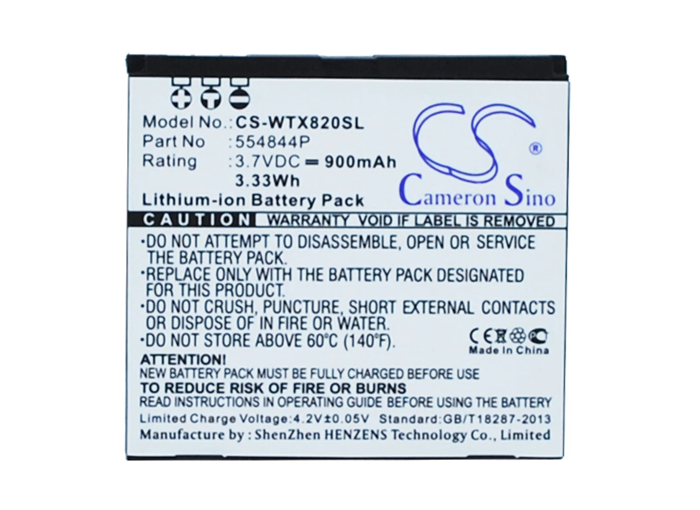 

Cameron Sino 800mA Battery for Wayteq X820, X850 554844P