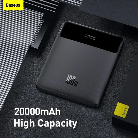Baseus 100 Вт Power Bank 20000 мАч Type C PD Быстрая зарядка портативное Внешнее зарядное устройство для ноутбука с кабелем 100 Вт