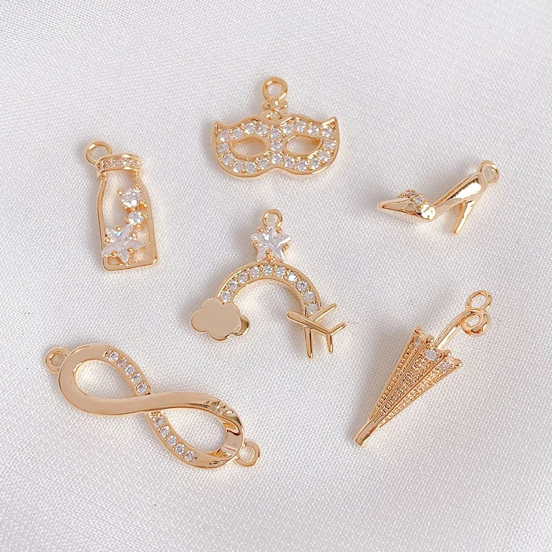 

2Pcs Brass Pave CZ Airplane Rainbow Clouds Charms High Heels Party Mask Masquerade Pendants For Earring Bracelet Jewelry Making