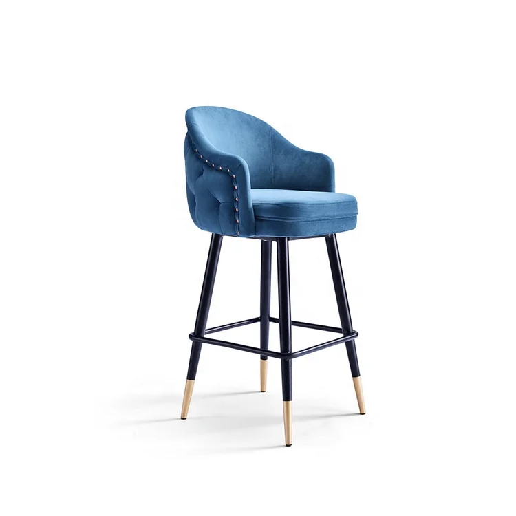 

Modern Best Selling Wholesale hotel metal chairs counter height bar stools with blue velvet for sale good quality bar chair