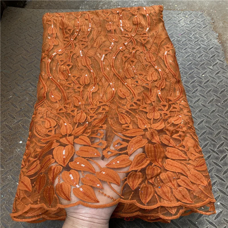

French Nigerian Organza Flocking With Sequins Net Lace African Tulle Mesh Fabric High Quality For Wedding Party Skirt Material