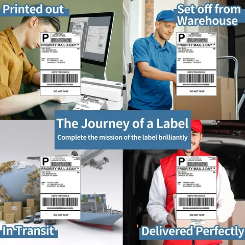 Phomemo Fanfold 4 "X 6" Прямые термоэтикетки Белые перфорированные транспортировочные этикетки, совместимые с принтерами Zebra PM241 246S D520