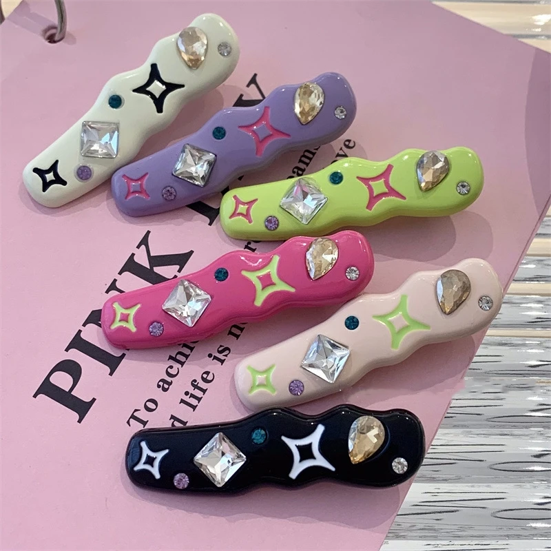 

Acetic Acid Colorful Zircon Star Side Hairpin Hair Bang Hairpin for Women Girls Geometric irregular hairgrips Hair accessories
