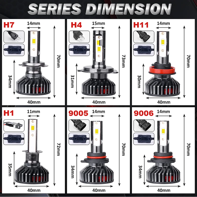 Универсальные Автомобильные Фары Canbus H4 H7 H1 H11 H8 H9 9005 9006 9012 Безобчатые Csp 4300k 6000k 8000k