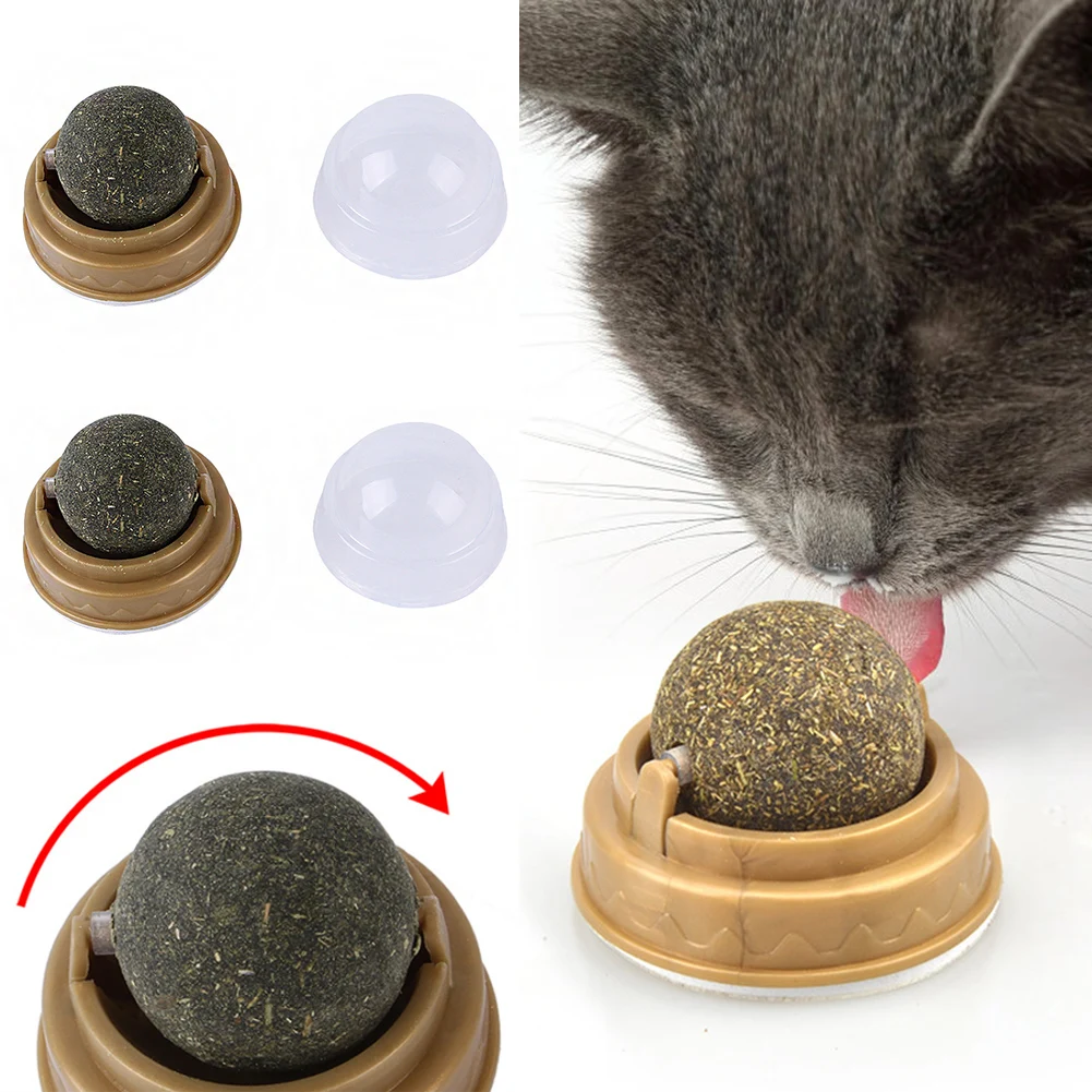 

Cat Wall Stick-on Ball Toy Treats Cat Catnip Toys Rotatable Cat Interactive Toy Cat Toy Pet Supplies