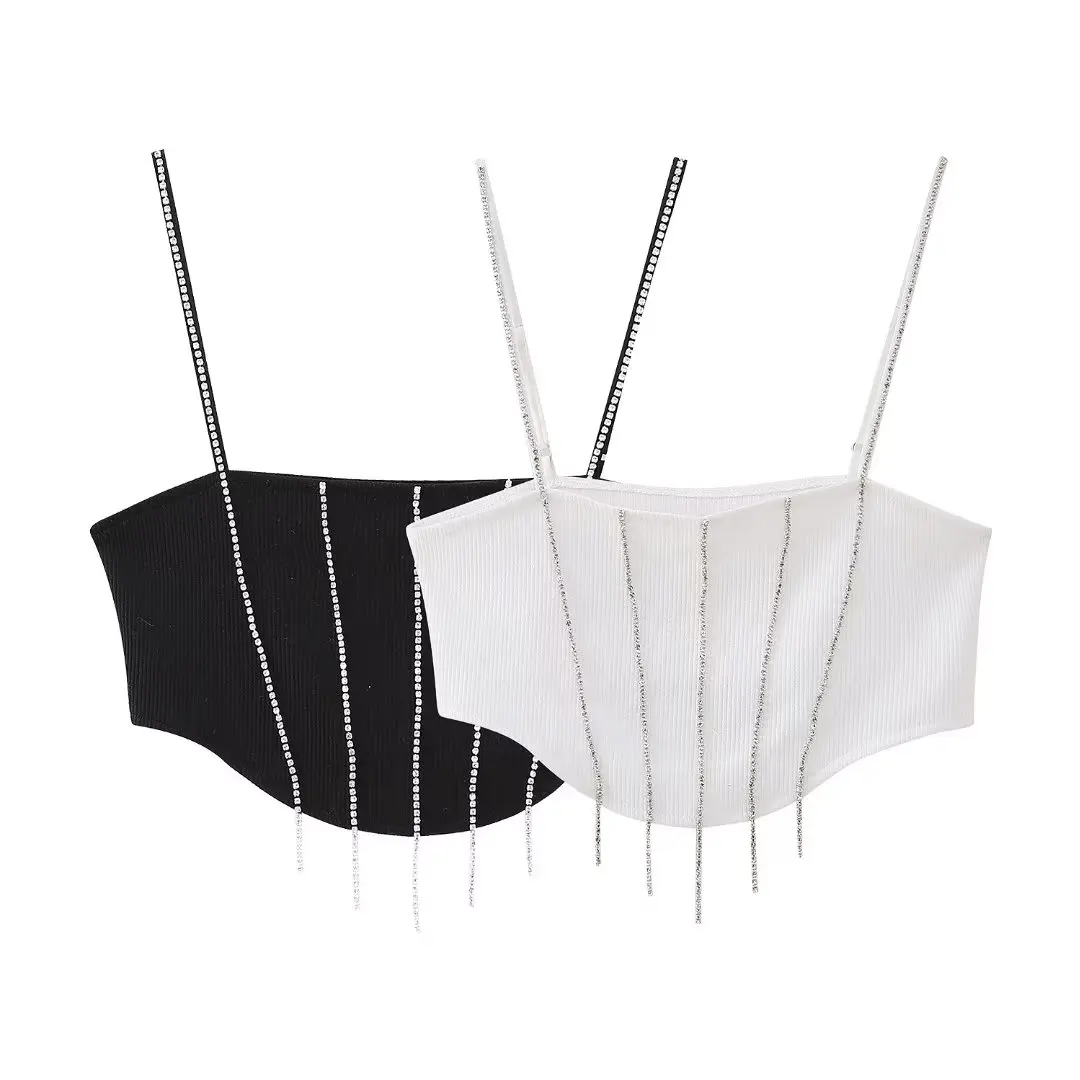 

2023 Spring/Summer Women's New European and American Quality Versatile Slim Fit Handmade Beaded Tassel Suspended Tank Top
