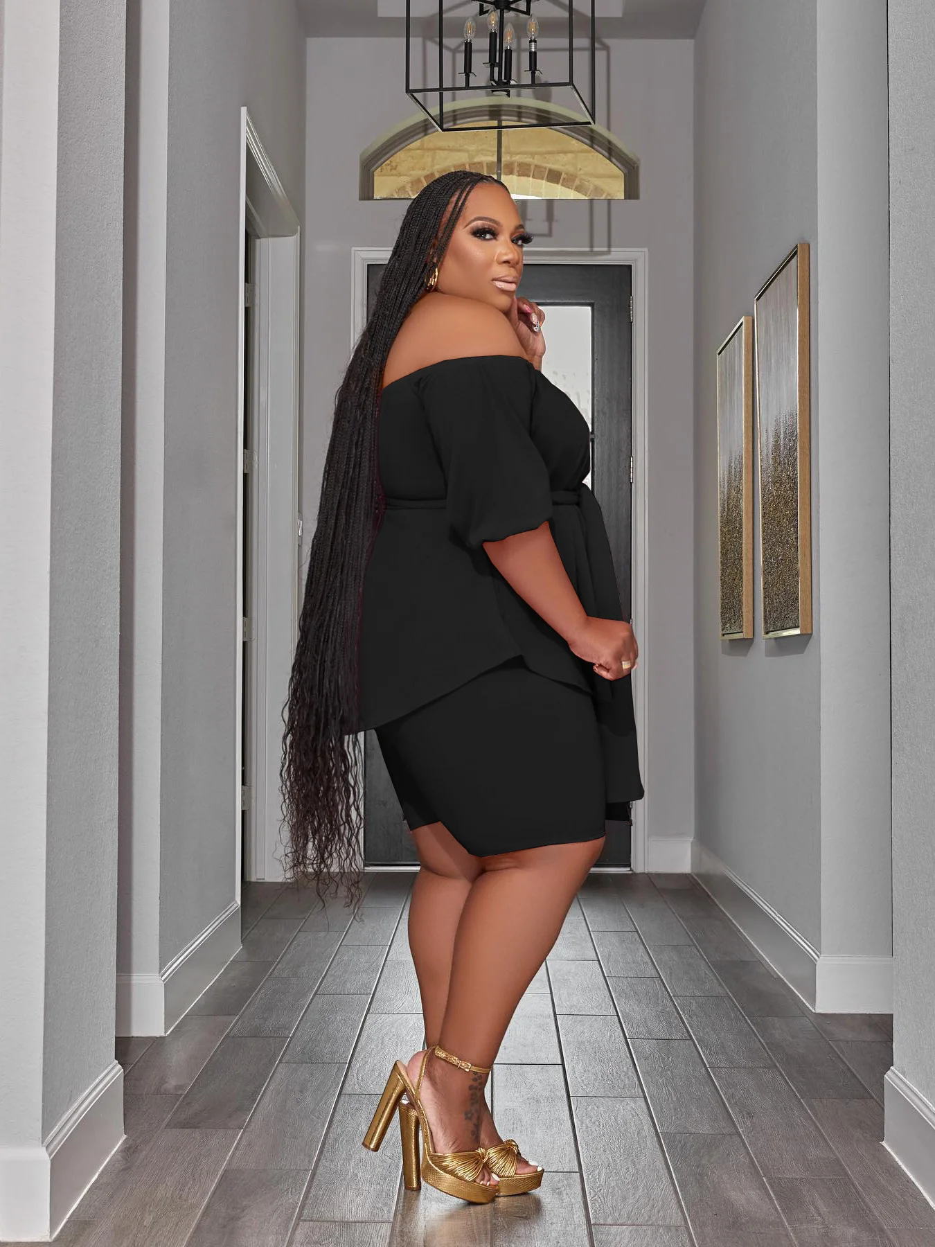 Plus Size Two Piece Outfits Women New in Matching Shorts Sets Loose Top with Bandage Summer Wholesale 3xl 4xl 5xl 6xl