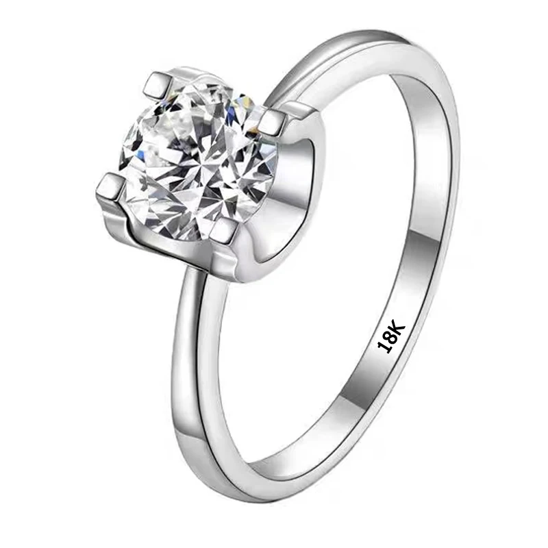 

Women 18K White Gold Ring With Certificate High Quality Jewelry Solitaire Round 1.5ct Zirconia Diamond Ring Bride Wedding Band