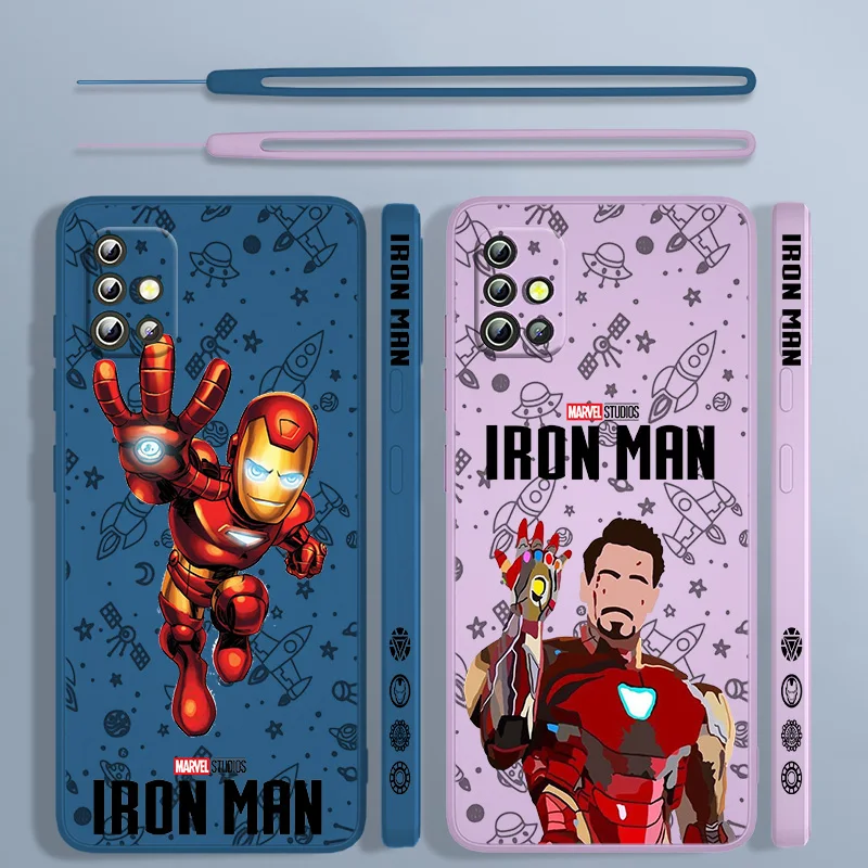 

Marvel Iron Man Liquid Left Rope Case For Samsung A91 A81 A71 A51 A41 A31 A11 A50S A3 A03S A02 A01 Core Cover