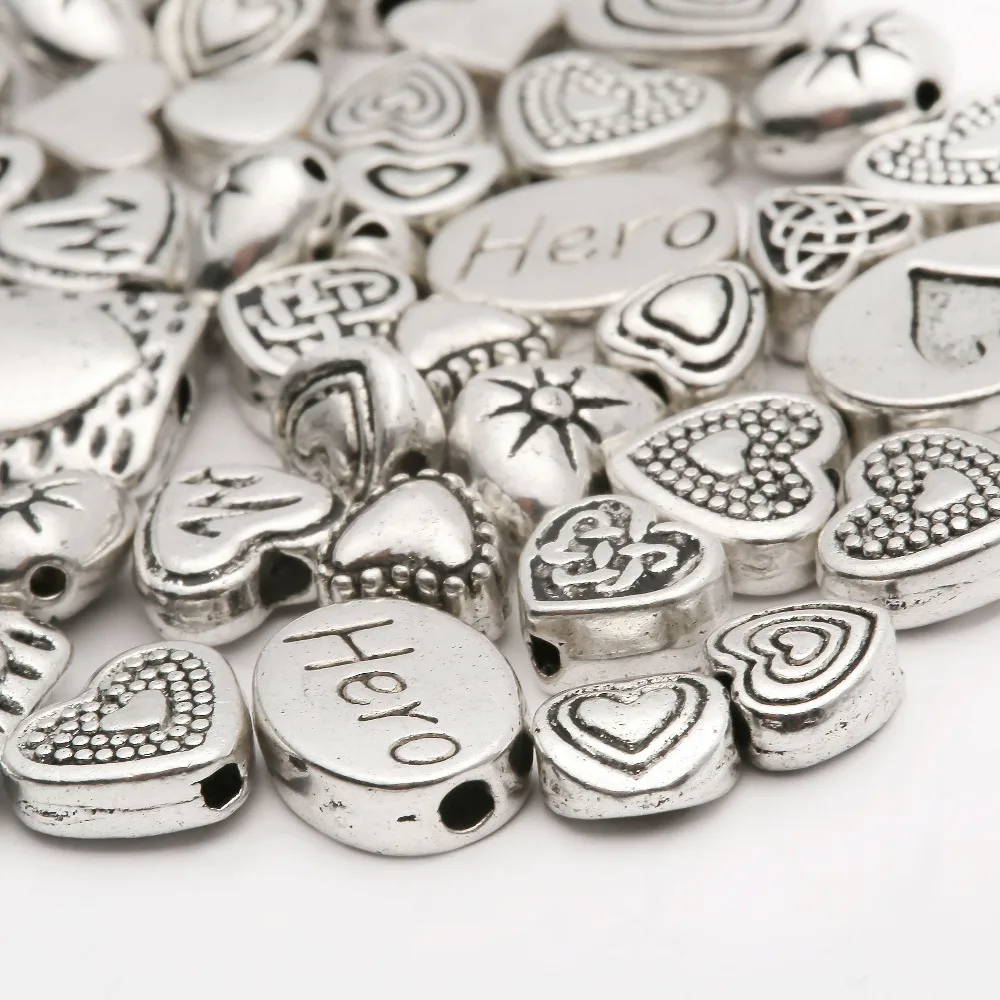 

Mix Size Zinc Alloy Heart Loose Spacer Metal Beads Charm For Jewelry Making Bracelet Necklace DIY Accessories Needlework Supply