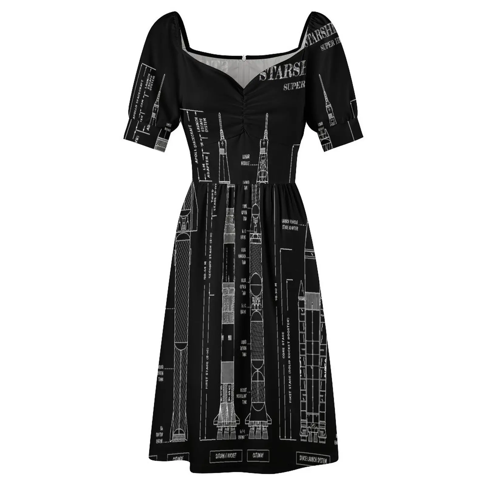 Starship - Saturn V SLS сравнение (белый трафарет без фона) платье рукавов Роскошные платья