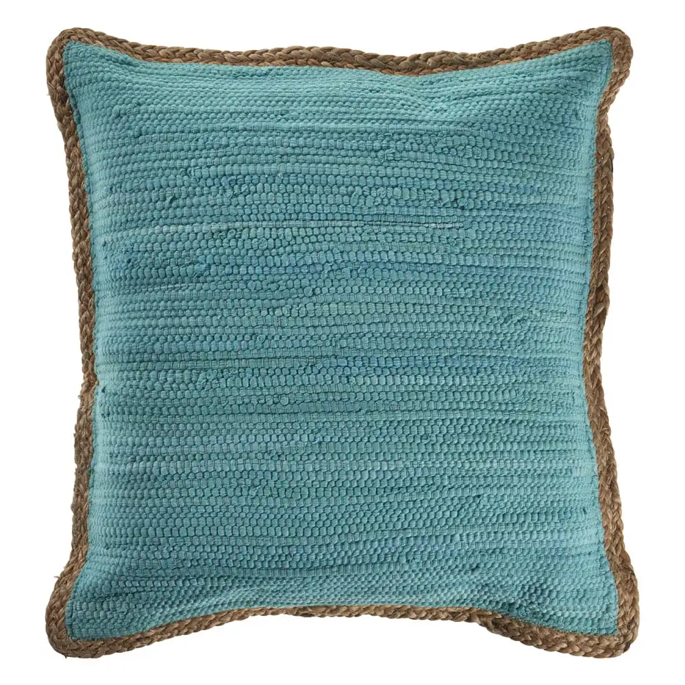 

Blue Solid Color with Jute Border 20" x 20" Indoor Square Woven Riley Throw Pillow