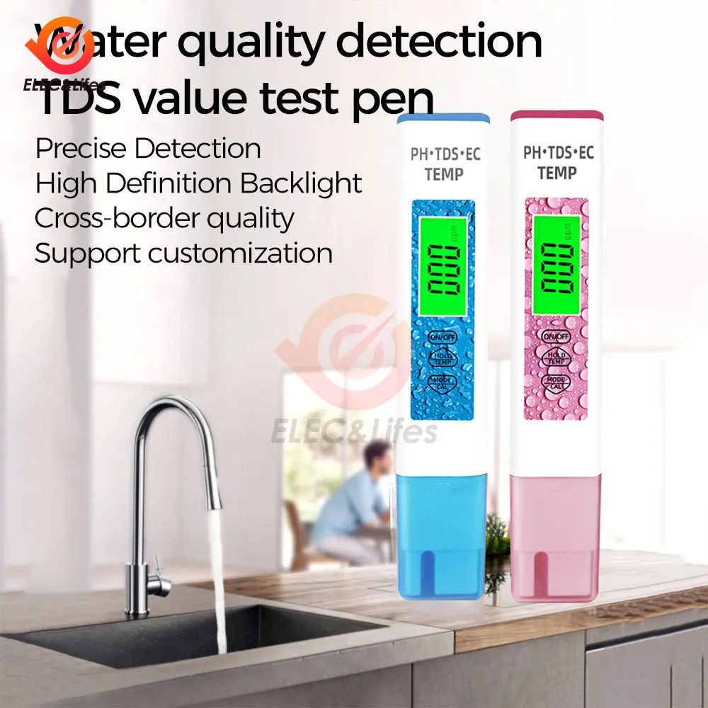 4 в 1 водонепроницаемый TDS/EC/температурный/PH-метр цифровой тестер качества воды с