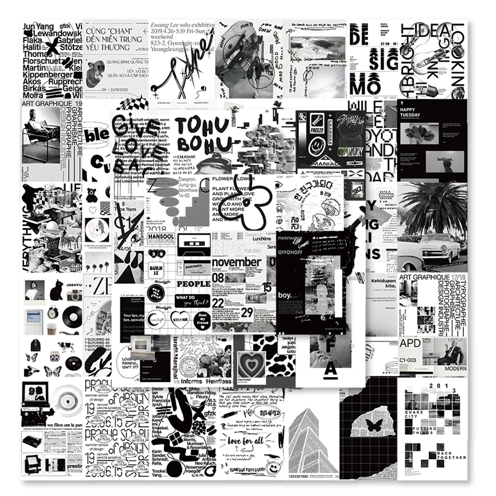 

10/60 шт., черно-белые наклейки на ноутбук