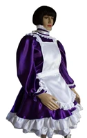 new hot selling sissy adult purple high collar gothic lovely apron maid costume customization