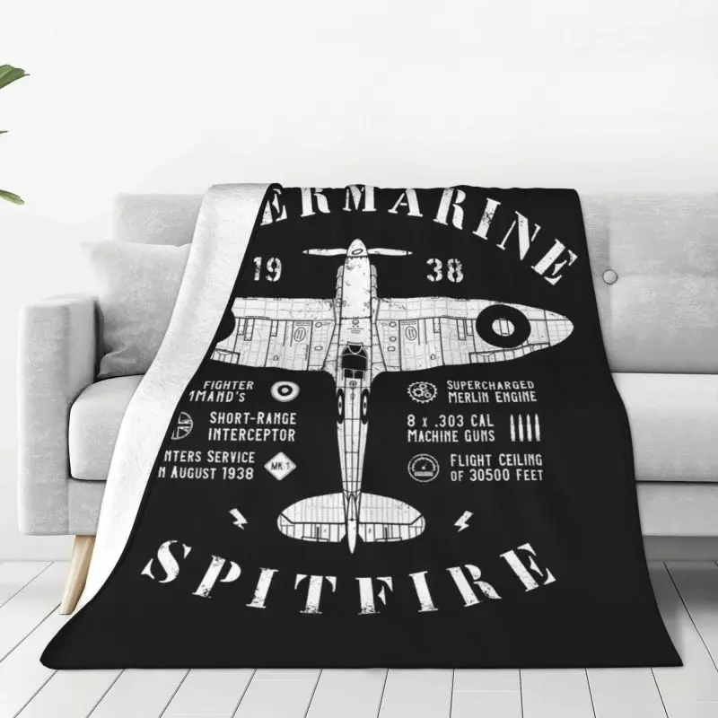 

Supermarine Spitfire Blanket Warm Fleece Soft Flannel Fighter Plane WW2 War Pilot Aircraft Airplane Throw Blankets for Bed Couch