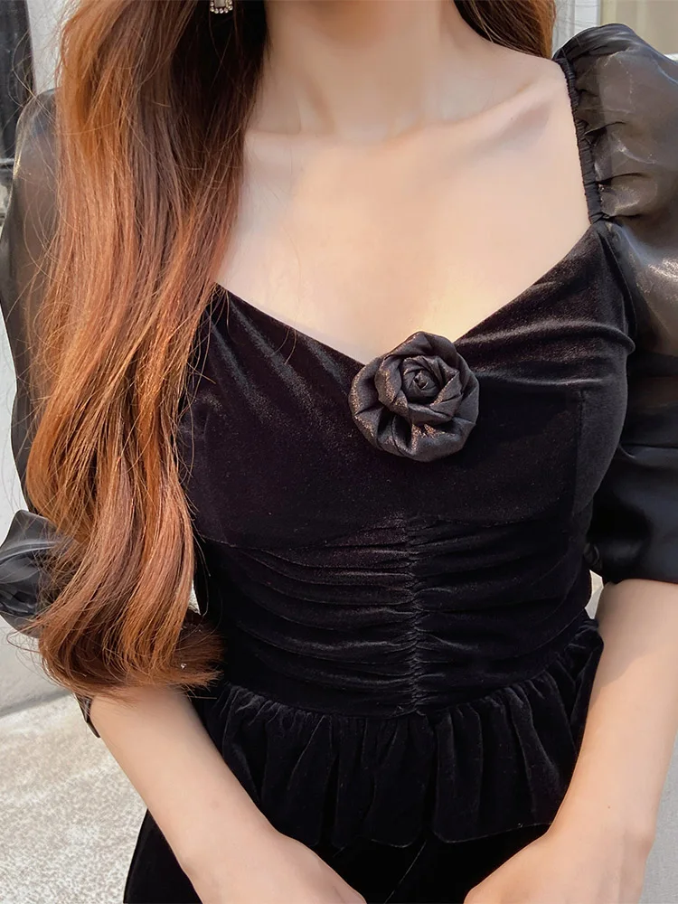 Dabuwawa бархатная рубашка для женщин 2023 Новая коллекция Лоскутная Сетка с длинным