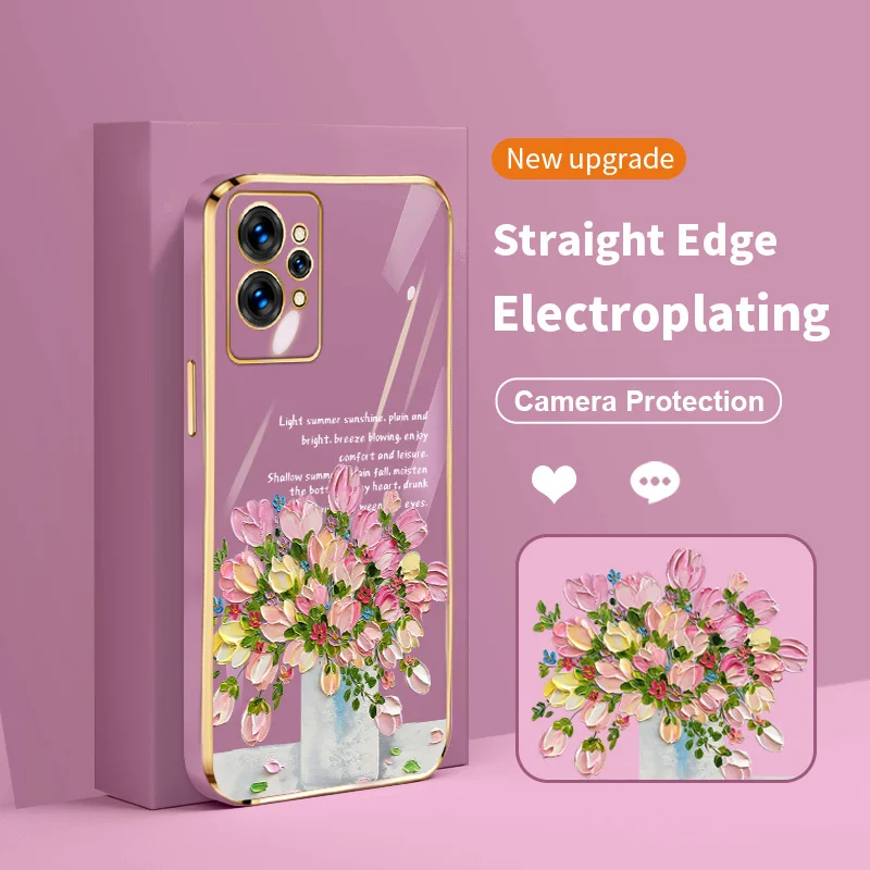 

Little Fresh Girl and Bouquet Electroplating Case for Realme GT2 Pro GT Master GT Neo 3 X X7 Q2 Q3 Pro Carnival OPPO K3