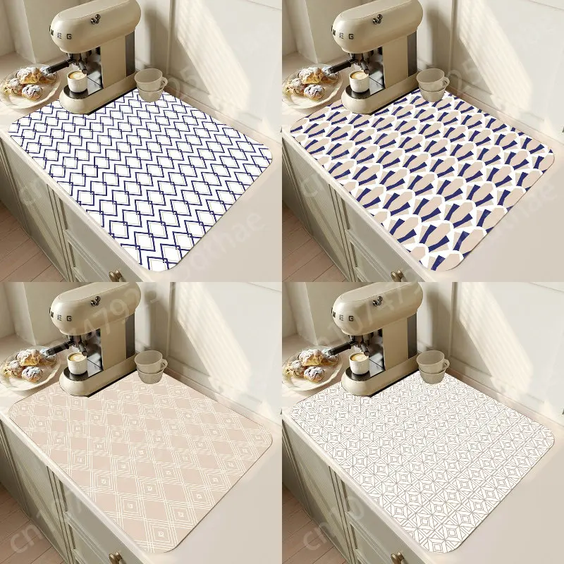 

Geometric Pattern Super Absorbent Drain Pad Dish Drying Mat Tableware Draining Pads Spices Coffee Placemats Kitchen Decoraction