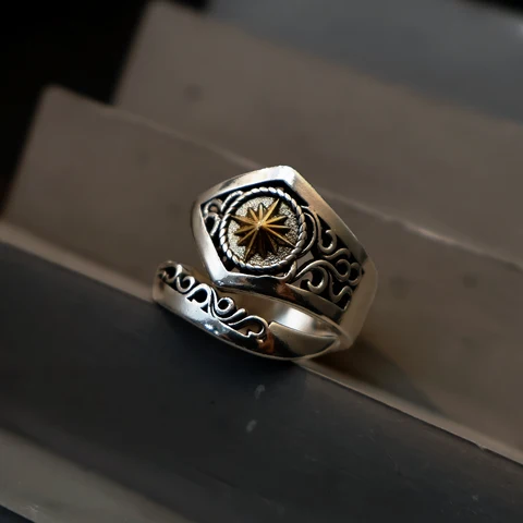 LENNIK Посеребренное медное регулируемое кольцо Helios