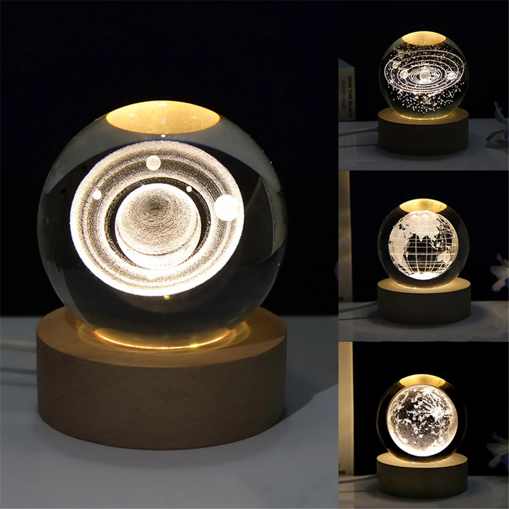 

Glowing Planetary Galaxy Astronaut Crystal Ball Night Lights USB Power Warm Bedside Light Christmas Kid Gift Night Lamp