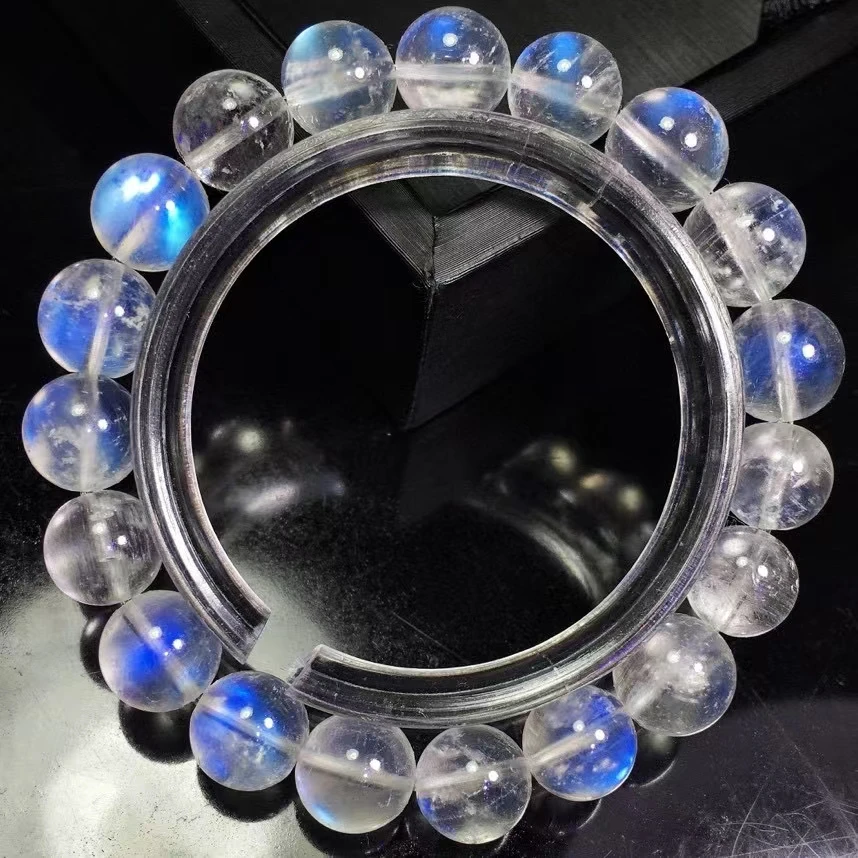 

Natural Blue Light Moonstone Stretch Beads Bracelet 9.8mm Clear Round Beads Moonstone Bracelet Women Men AAAAA