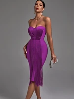 tassel bandage dress 2022 new women purple bandage dress bodycon elegant sexy evening party dress summer high quality club