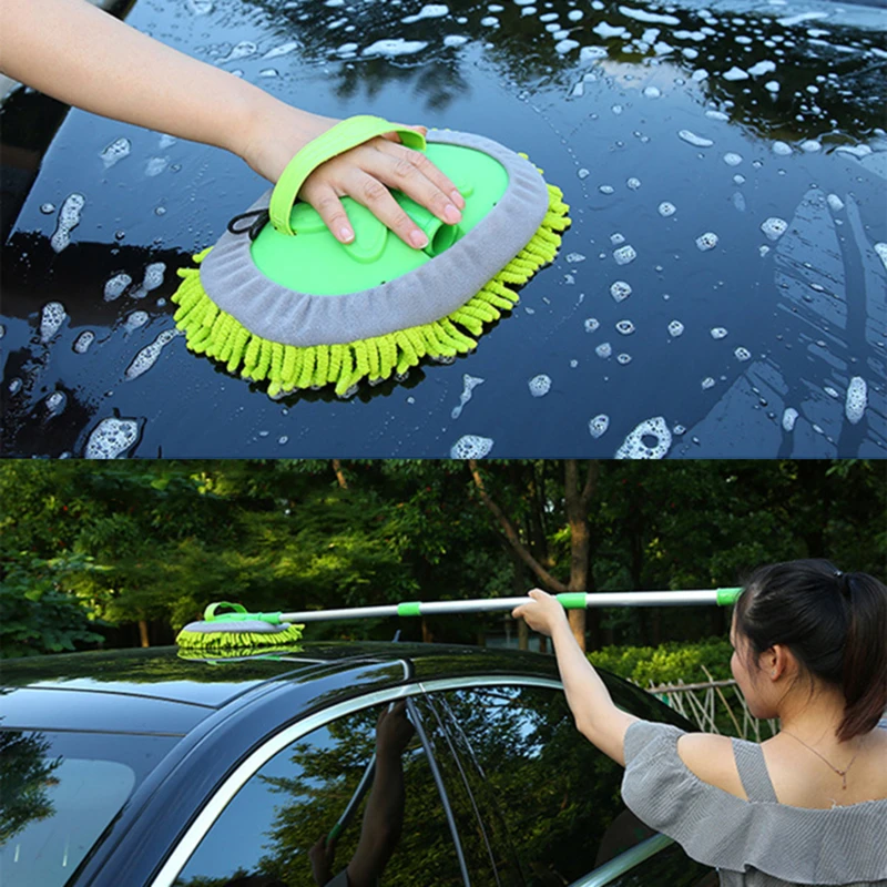 

Green Car Car Wash Tool Wax Brush Dusting Duster Brush Cleaning three-section Retractable Cleaning Brush Car Wash Accessories